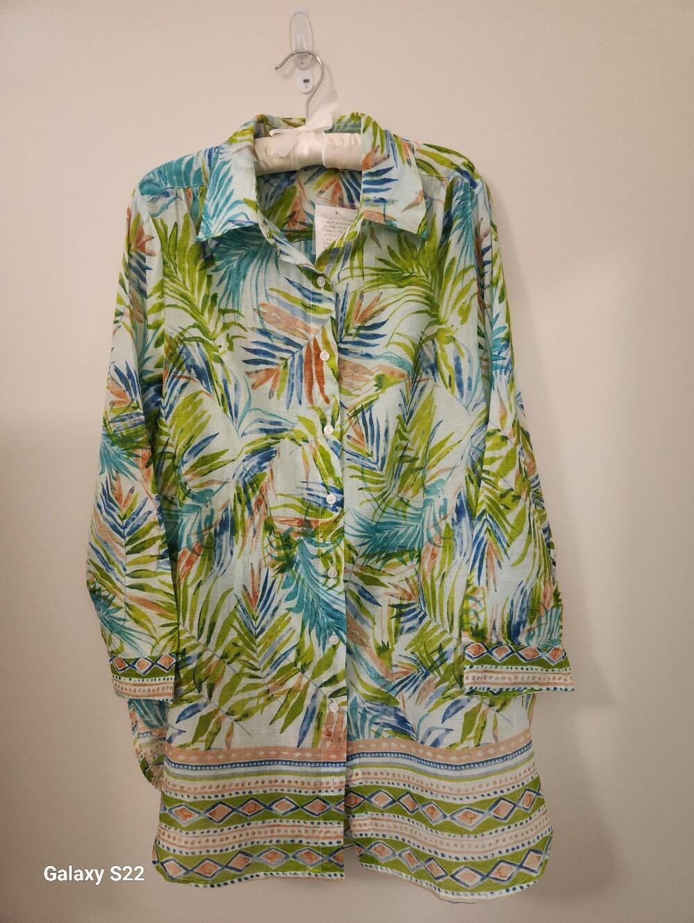 4 Ocean Lane Tropical Leaf Print- Beach Cover-up Green, Blue & Tan